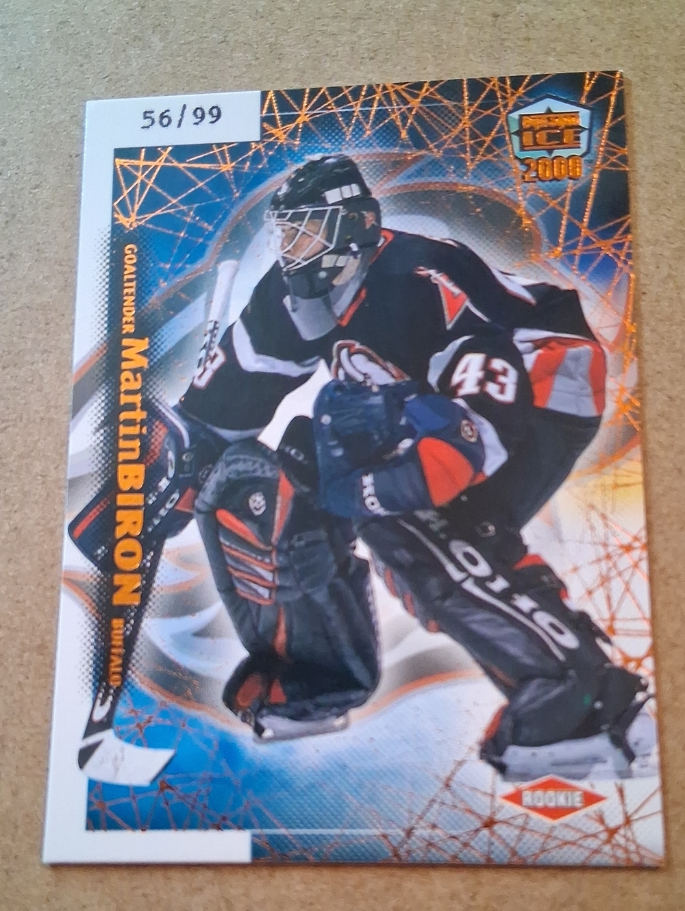Martin Biron Rookie Hockey Card - Black & Orange Goaltender Design